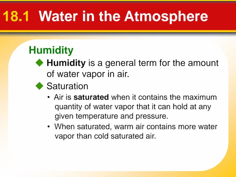 Chapter Moisture, Clouds,
18 and Precipitation 18.1 Water in the Atmosphere
Water's Changes of State
Precipitation is any form of water that