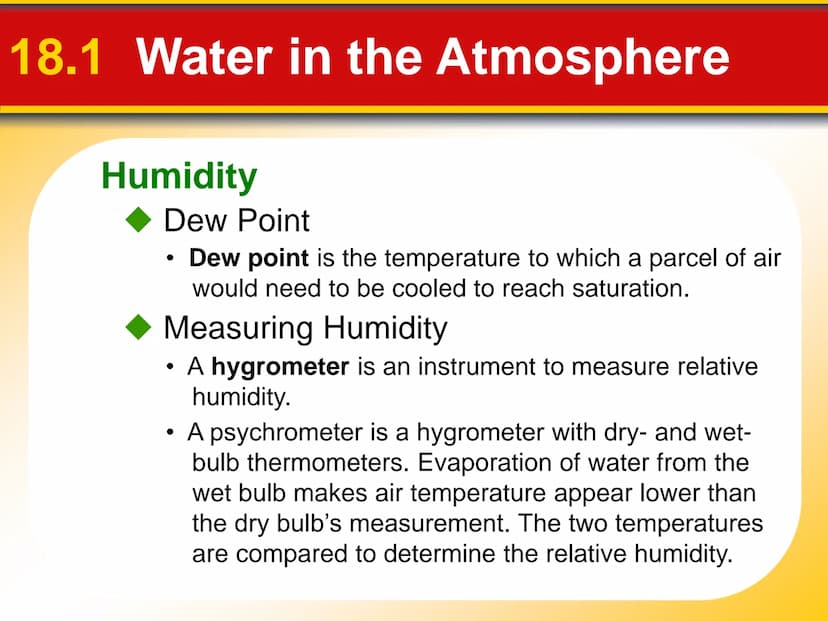 Chapter Moisture, Clouds,
18 and Precipitation 18.1 Water in the Atmosphere
Water's Changes of State
Precipitation is any form of water that