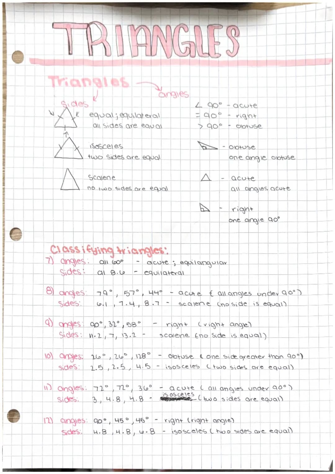TRIANGLES
Triangles
Ų
8
Sides
A
equal; equilateral
all sides are equal
Sosceles
two sides are equal
Scalene
no two sides are equal
Classifyi