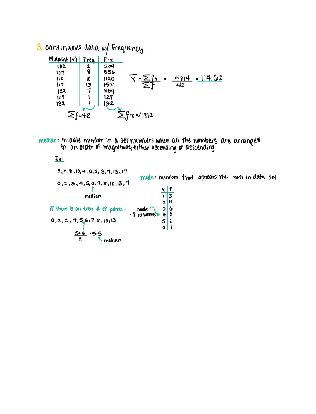 Measures of Location
• mean, mode, me dian
- the "3m's"
-different types of averages
mean: is computed from discrete data...
1. without Freq