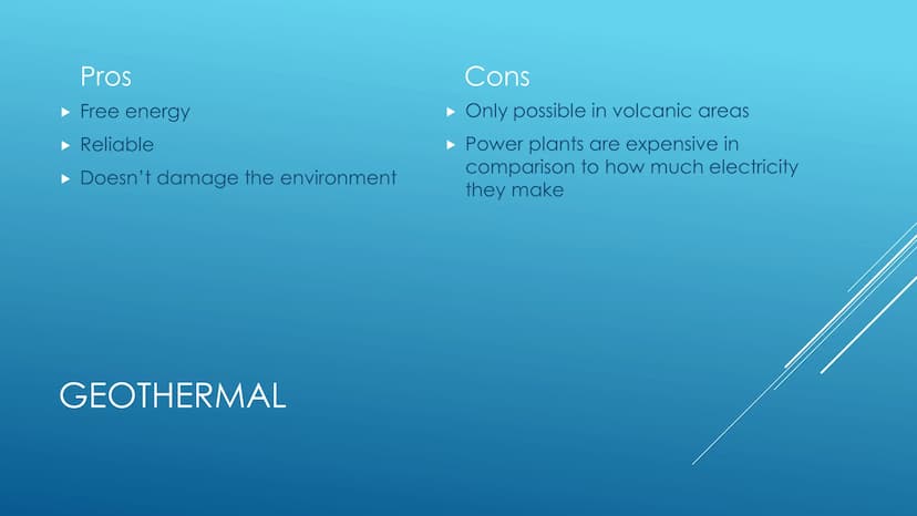 RENEWABLE ENERGY
RESOURCES
Pros and cons Pros
No pollution is caused
No fuel/running costs
Turbines don't leave permanent
damage
WIND POWER
