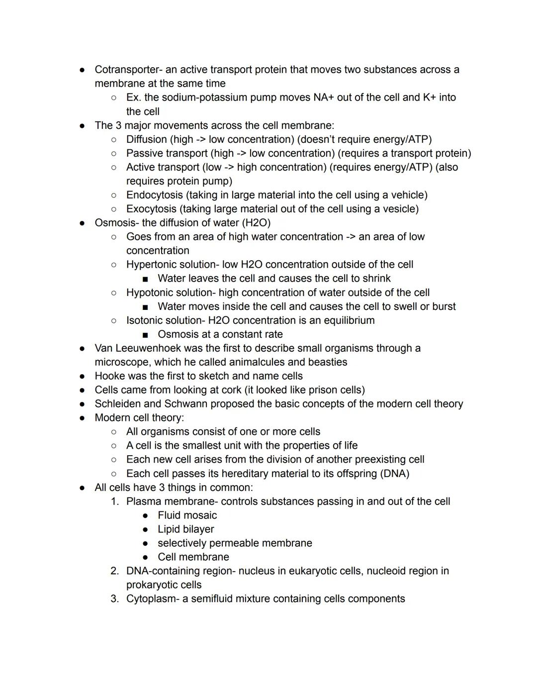 ●
●
●
BIO 103 Test 2 Lecture 2 Notes
o
O
lons and large polar molecules require other mechanisms to cross the cell
membrane
O
O
O Endocytosi
