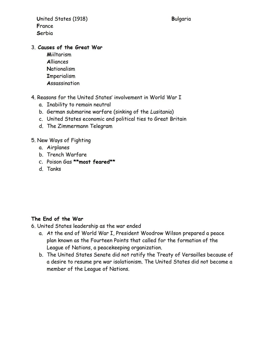 WORLD WAR I
1. Alliances pacts or treaties that promise financial or
military support between
nations
2. Neutral not choosing sides in a dis