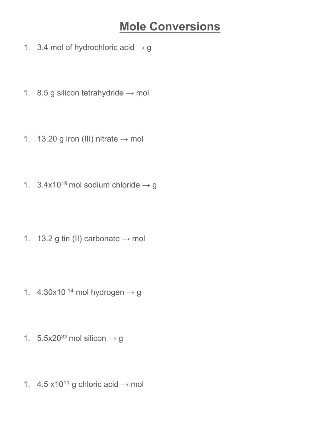 T-chart with
whole
numbers
T-chart with
sci notation
numbers
T-chart with
numbers and
units
T-chart with
dimensional
analysis
2)
Notes: Calc