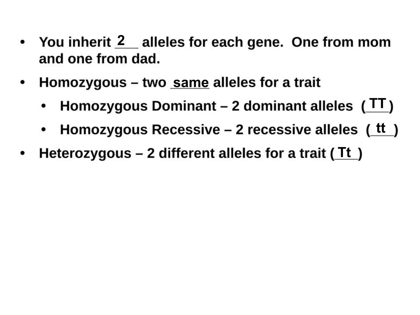 BIOLOGY
Genetics 1 ●
●
Genetics - the study of heredity
Heredity - passing on of traits
Chromosomes - the genetic
from generation to generat