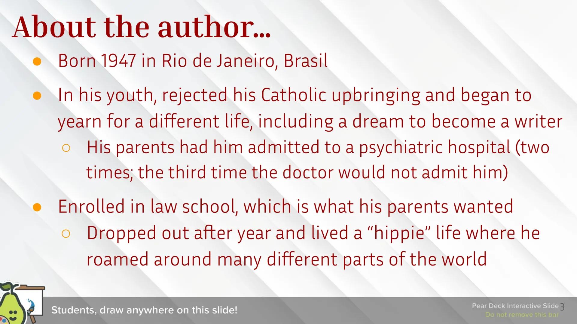 The Alchemist
By Paulo Coelho
The
ALCHEMIST
25
ANNIVERSARY
EDITION
PAULO COELHO Paulo
Coelho
2 About the author...
Born 1947 in Rio de Janei