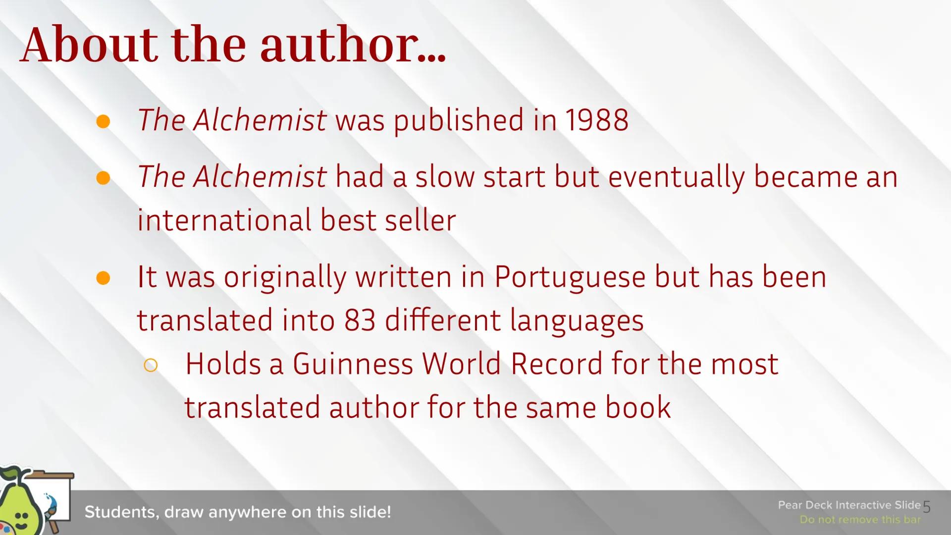 The Alchemist
By Paulo Coelho
The
ALCHEMIST
25
ANNIVERSARY
EDITION
PAULO COELHO Paulo
Coelho
2 About the author...
Born 1947 in Rio de Janei