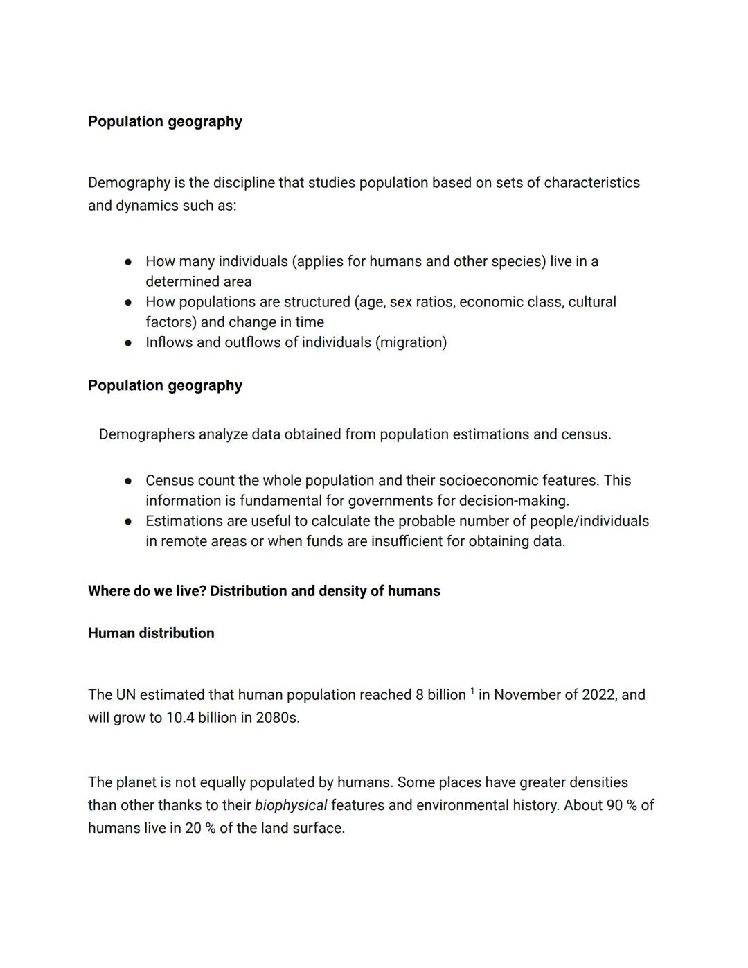 # Population geography
Demography is the discipline that studies population based on sets of characteristics
and dynamics such as:
* How