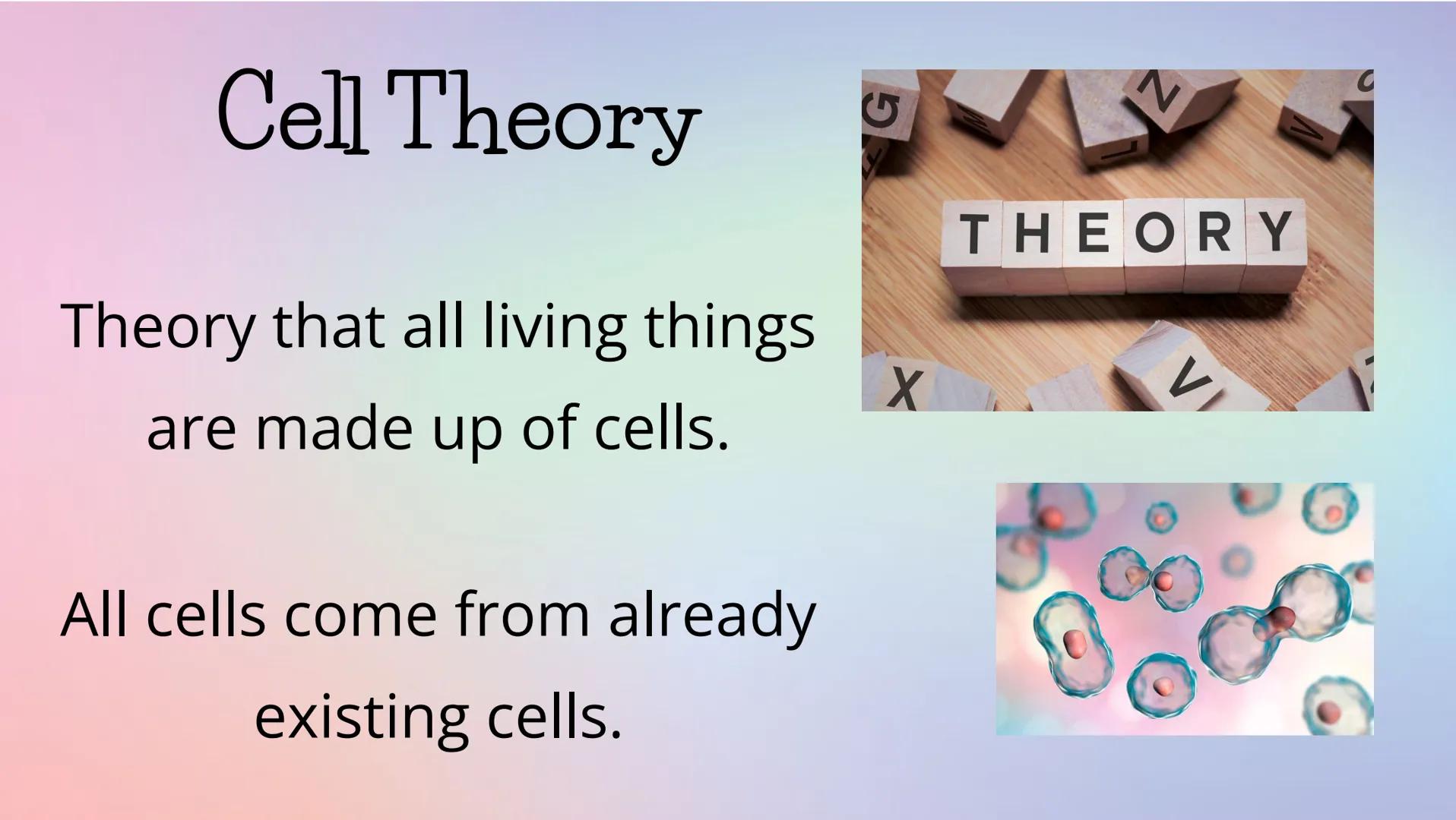 THE CELL CYCLE
The life and reproduction of a cell. Cell Theory
5
Theory that all living things.
are made up of cells.
All cells come from a