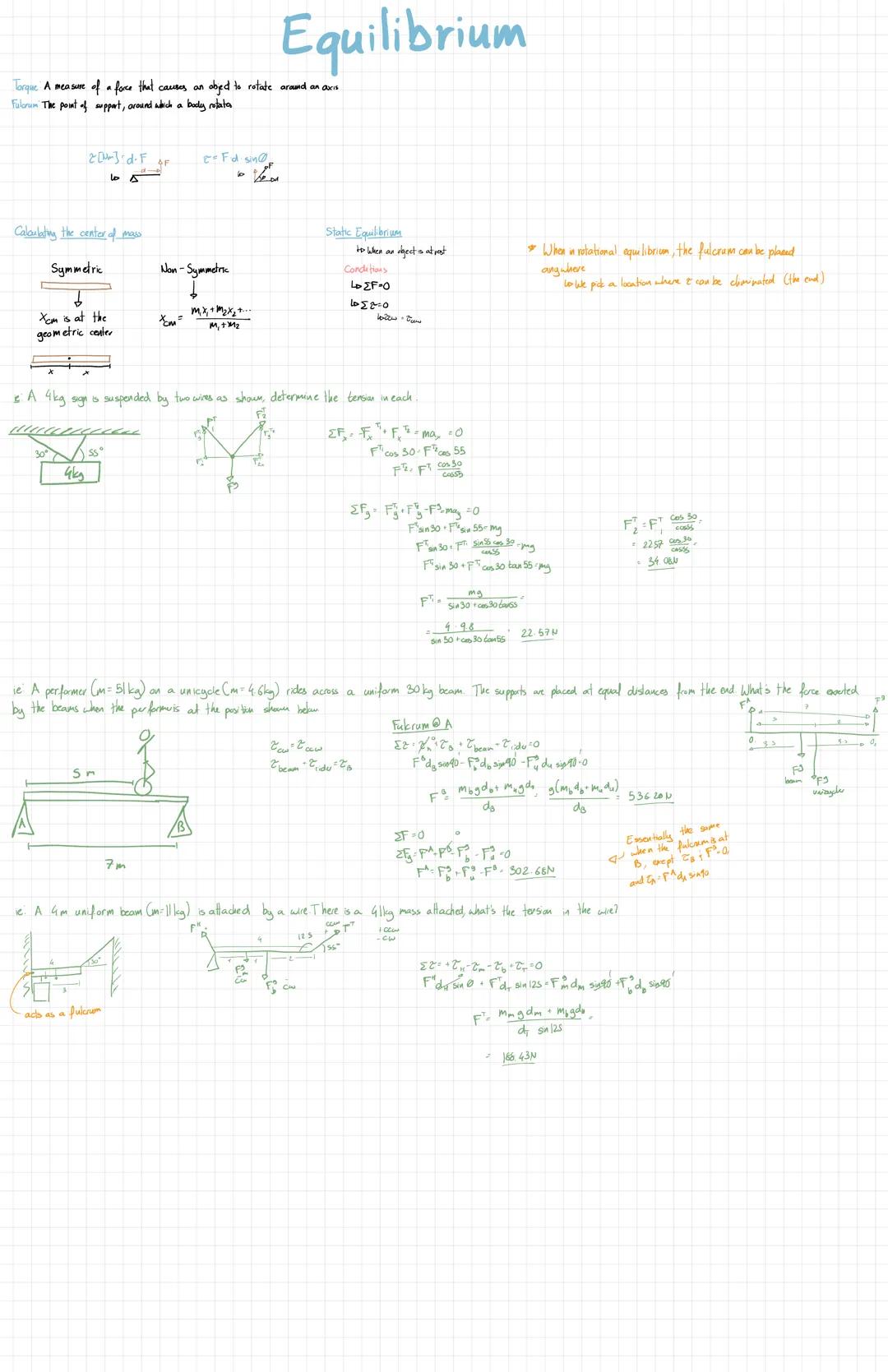 Equilibrium
Torque. A measure of a force that causes an object to rotate around an axis
Fulcrum The point of support, around which a body ro