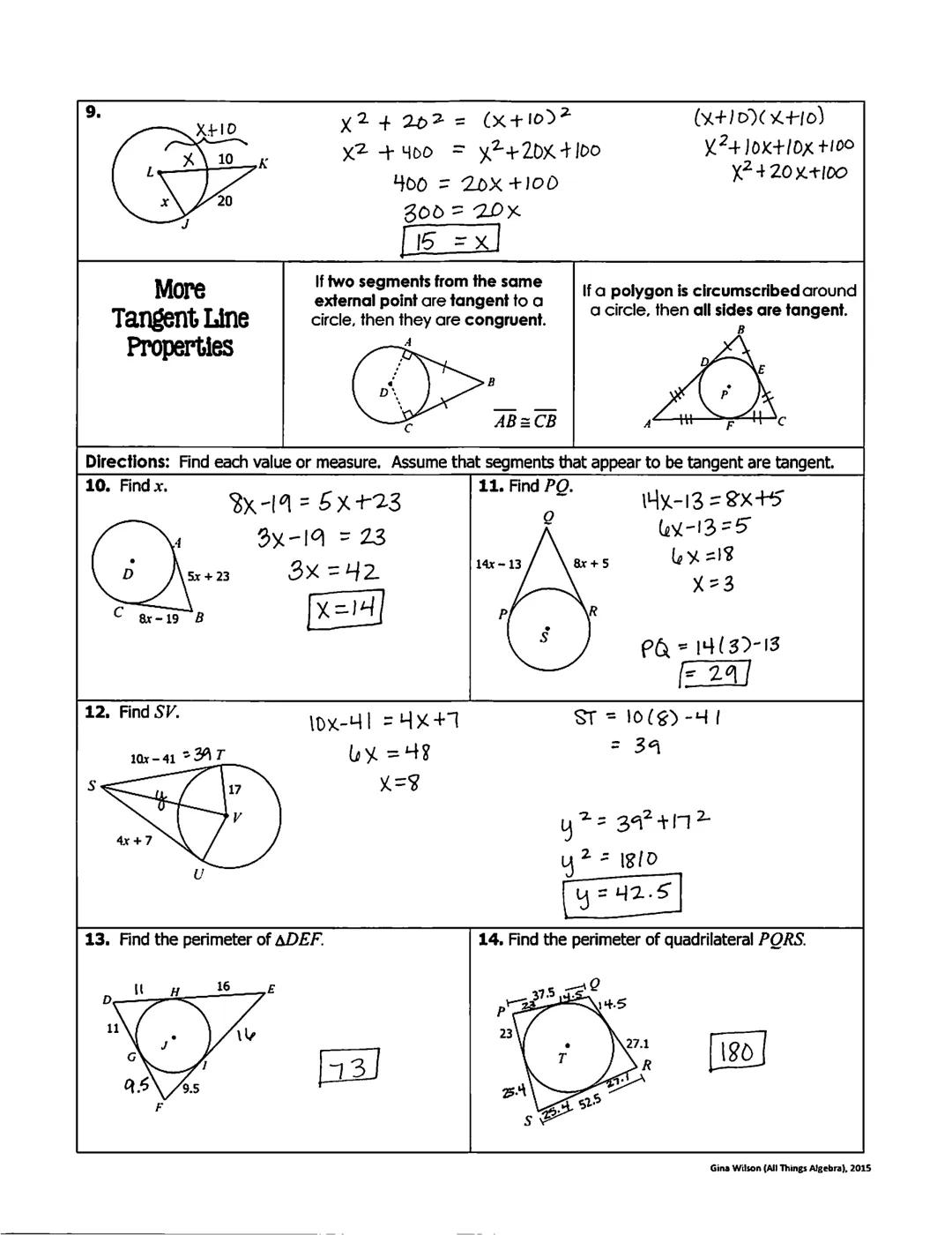 Name:
Topic:
Main Ideas/Questions
Date:
Class:
Tangents
•
•
Notes
A tangent line intersects a circle at exactly one point, called
the point