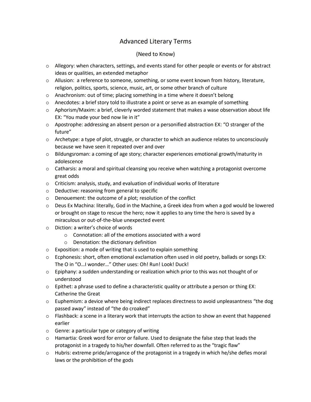 Advanced Literary Terms