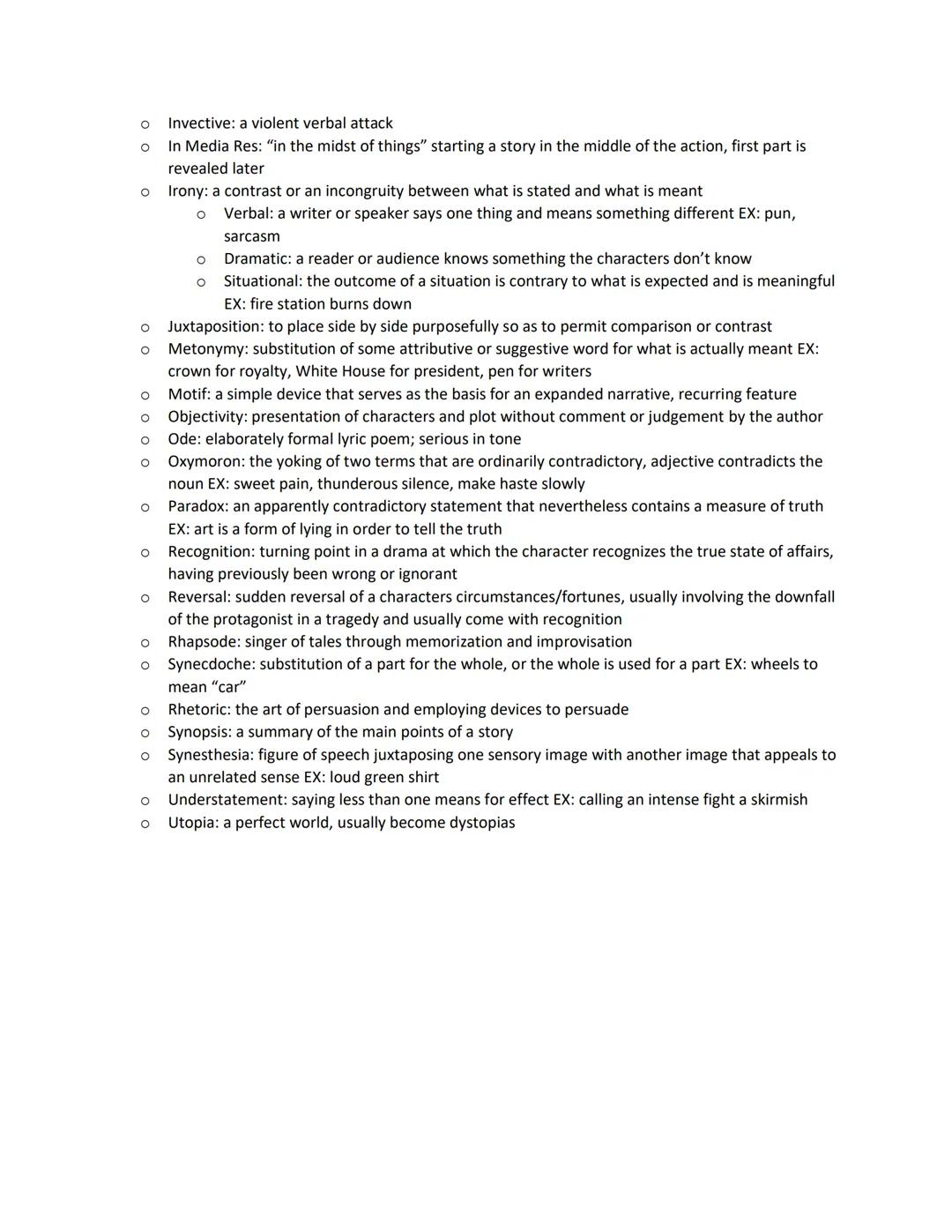 Advanced Literary Terms
(Need to Know)
o Allegory: when characters, settings, and events stand for other people or events or for abstract
id