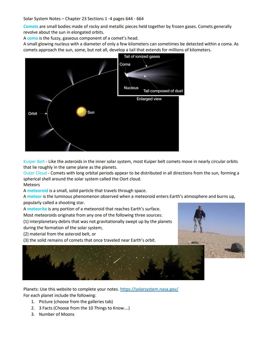 Solar System Notes - Chapter 23 Sections 1 -4 pages 644 - 664
There are two types of planets.
• The terrestrial planets are planets that are
