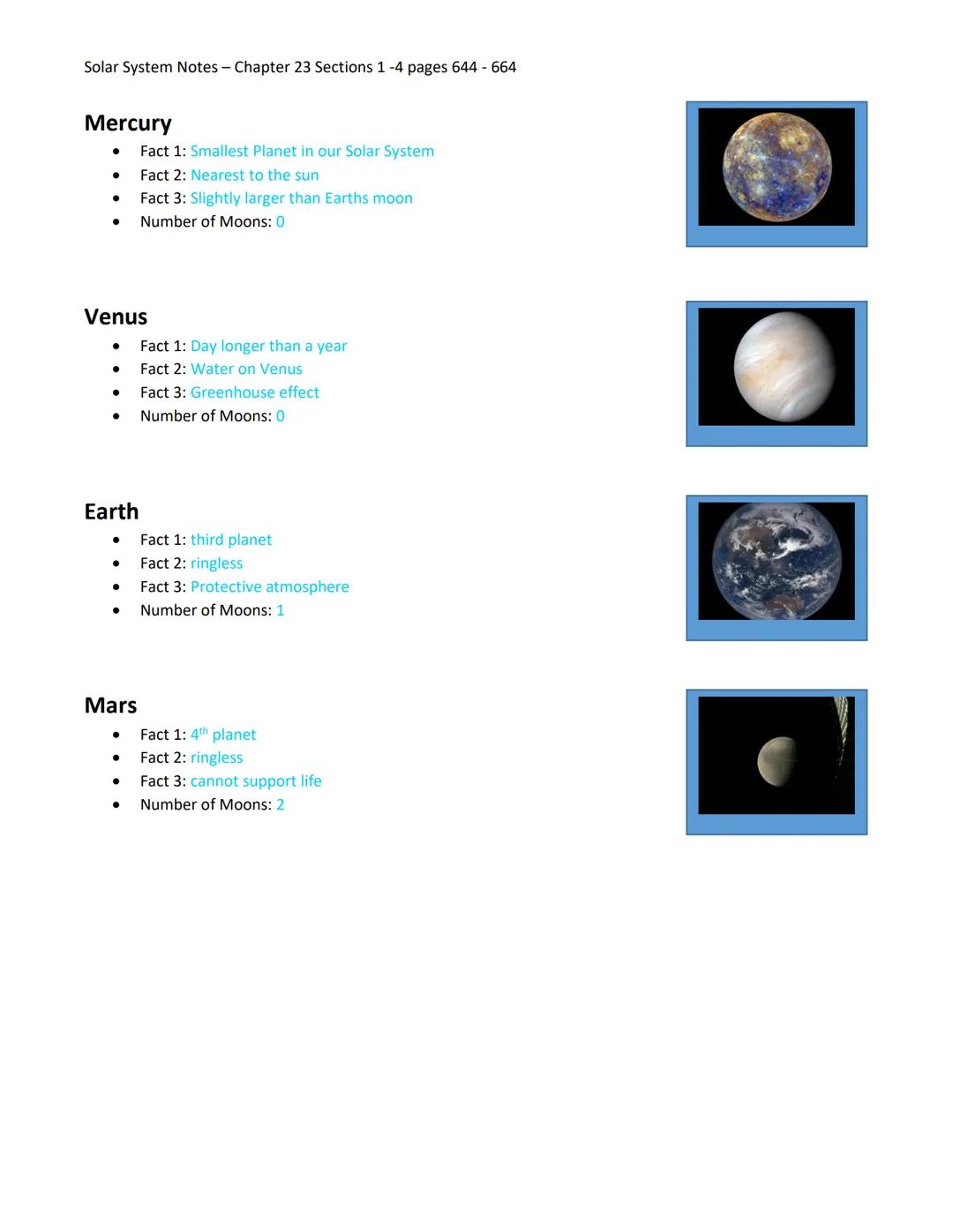 Solar System Notes - Chapter 23 Sections 1 -4 pages 644 - 664
There are two types of planets.
• The terrestrial planets are planets that are