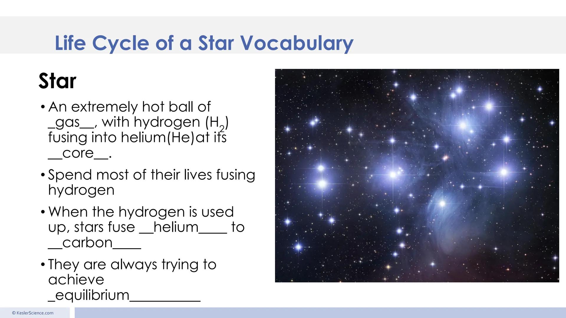 Low-mass stars
High-mass stars
Red giant
Arcturus
Mid-sized star
The Sun
Red
dwarf
Proxima
Protostar
V1647 Orionis
Star-forming
nebula
Eagle