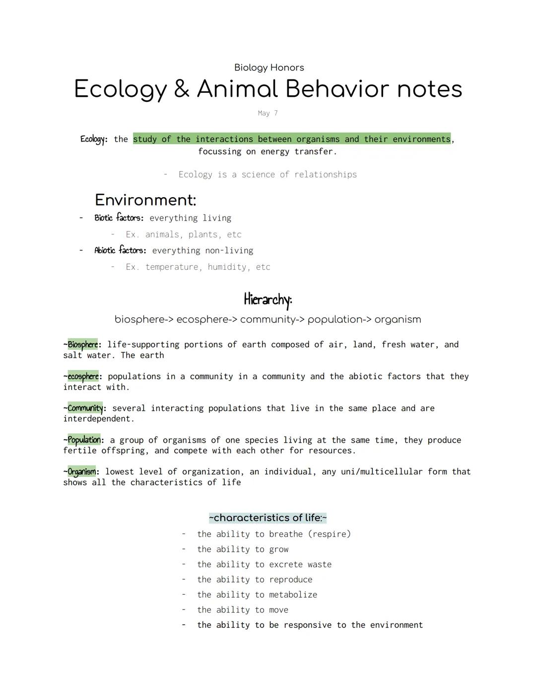 Ecology & Animal Behavior