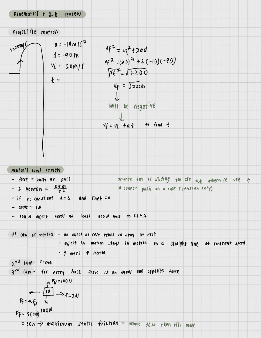Kinematics + 2D motion review
kine matics
- speed = scalar
- vectors added head to tail order doesn't matter
- equilibrant = opposite of re