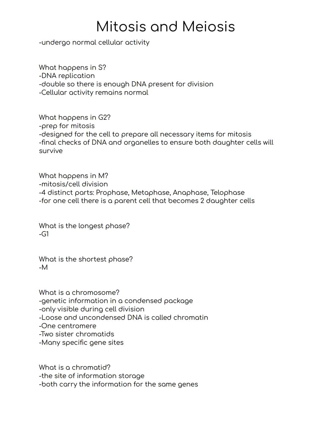 Mitosis and Meiosis
Why do cells divide?
-to make more cells and beat the risk of extinction (reproduction)
-for your body to grow and for b