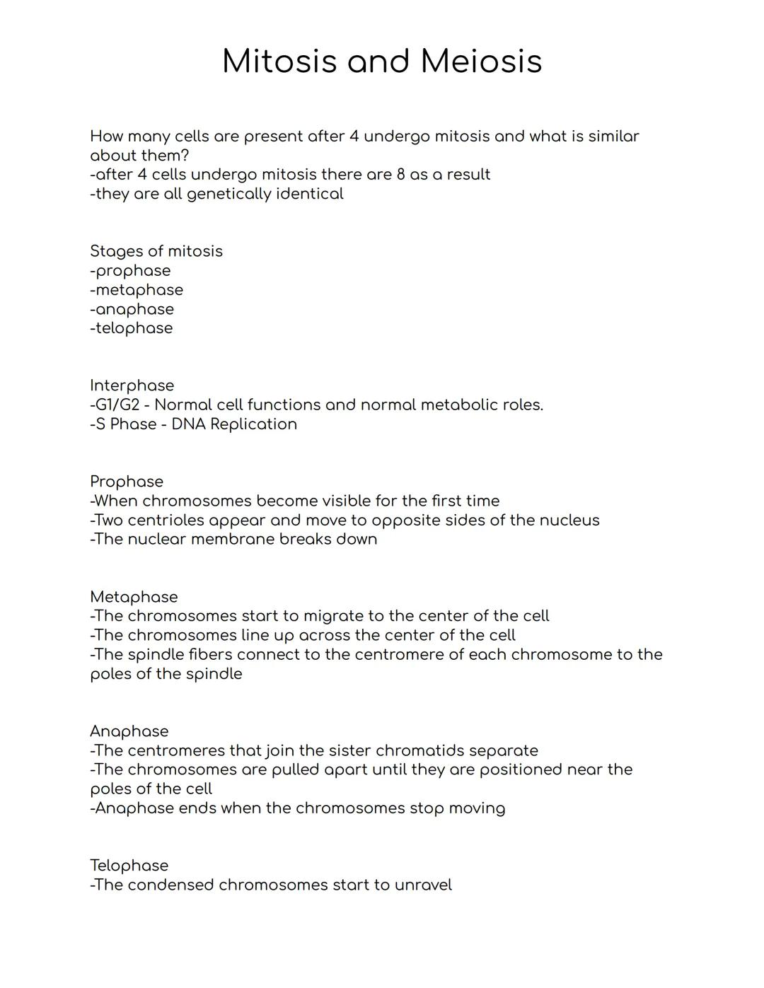 Mitosis and Meiosis
Why do cells divide?
-to make more cells and beat the risk of extinction (reproduction)
-for your body to grow and for b