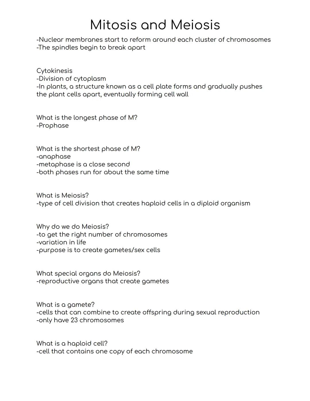 Mitosis and Meiosis
Why do cells divide?
-to make more cells and beat the risk of extinction (reproduction)
-for your body to grow and for b