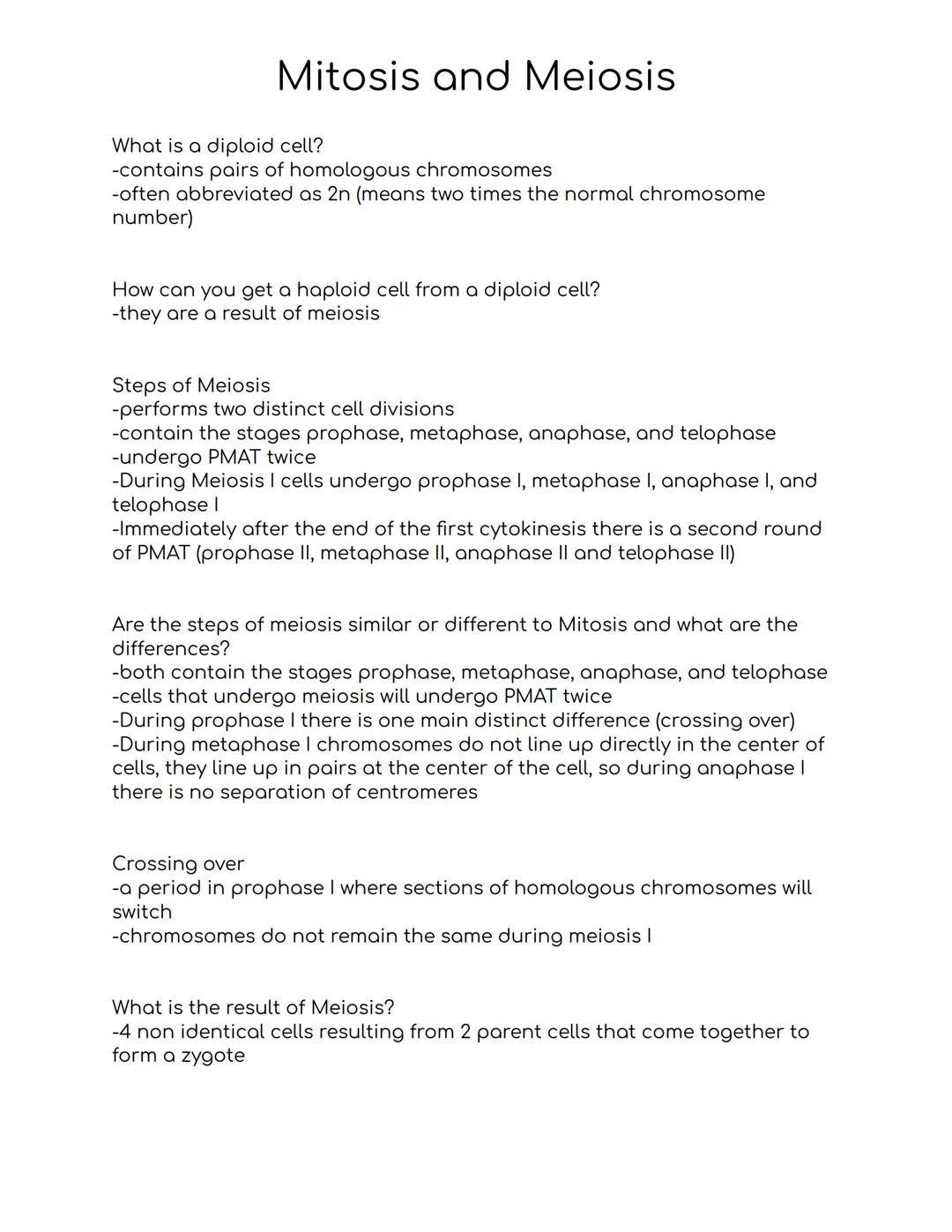 Mitosis and Meiosis
Why do cells divide?
-to make more cells and beat the risk of extinction (reproduction)
-for your body to grow and for b