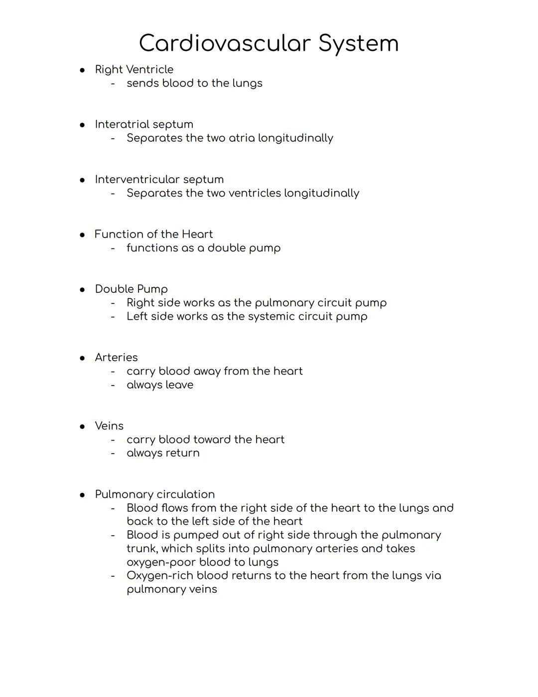 Cardiovascular System
Cardiovascular system
-A closed system of the heart and blood vessels
-The heart pumps blood
-Blood vessels allow bloo