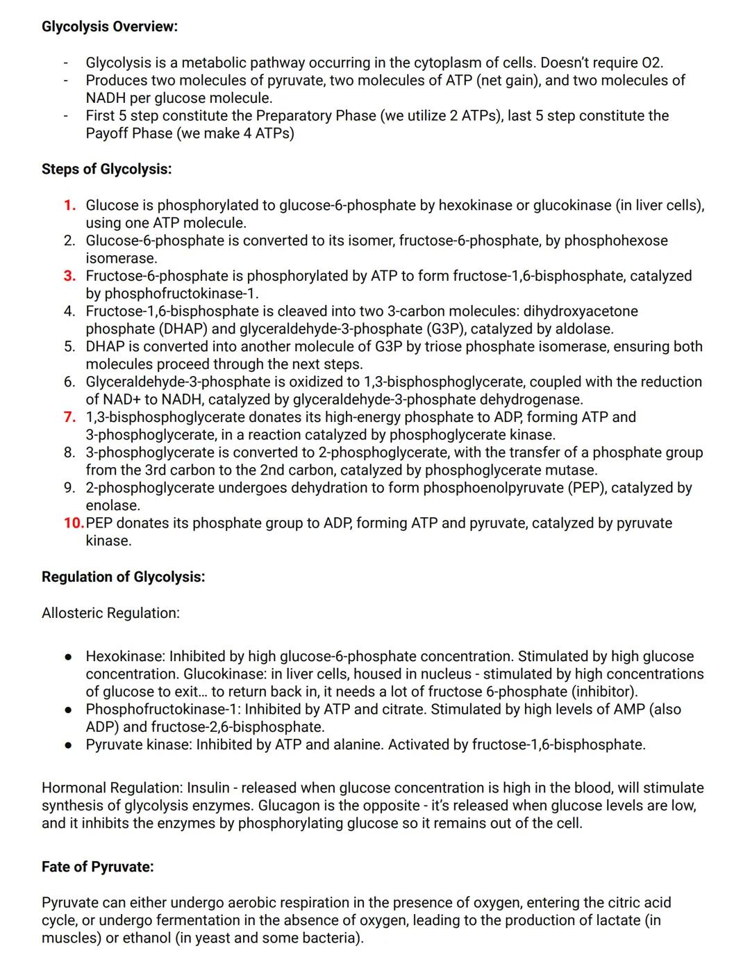 Glycolysis Overview:
Glycolysis is a metabolic pathway occurring in the cytoplasm of cells. Doesn't require 02.
Produces two molecules of py