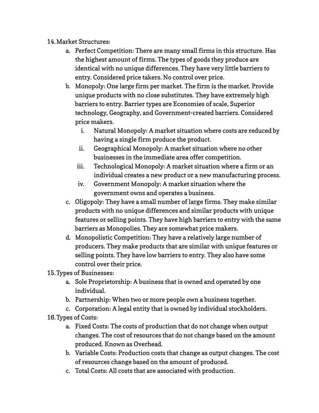 Unit Two Study Guide:
1. Demand: The different quantities of goods and services that consumers are
willing and able to buy at different pri