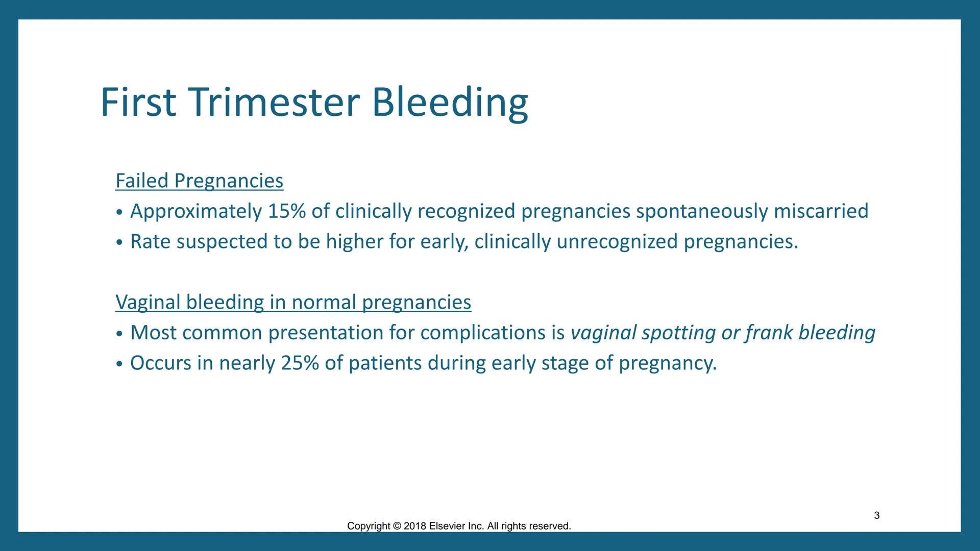 FIRST-TRIMESTER
COMPLICATIONS
DMS 202 - OBGYN Sonography I
Fall 2024
Chapter 50
Copyright 2018 Elsevier Inc. All rights reserved. Outline
•