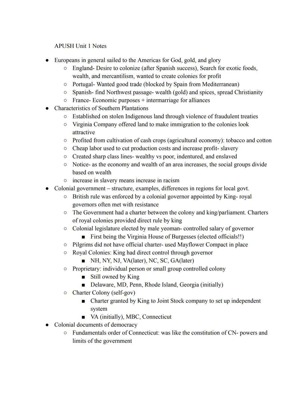 Comprehensive APUSH Unit 1 Study Notes