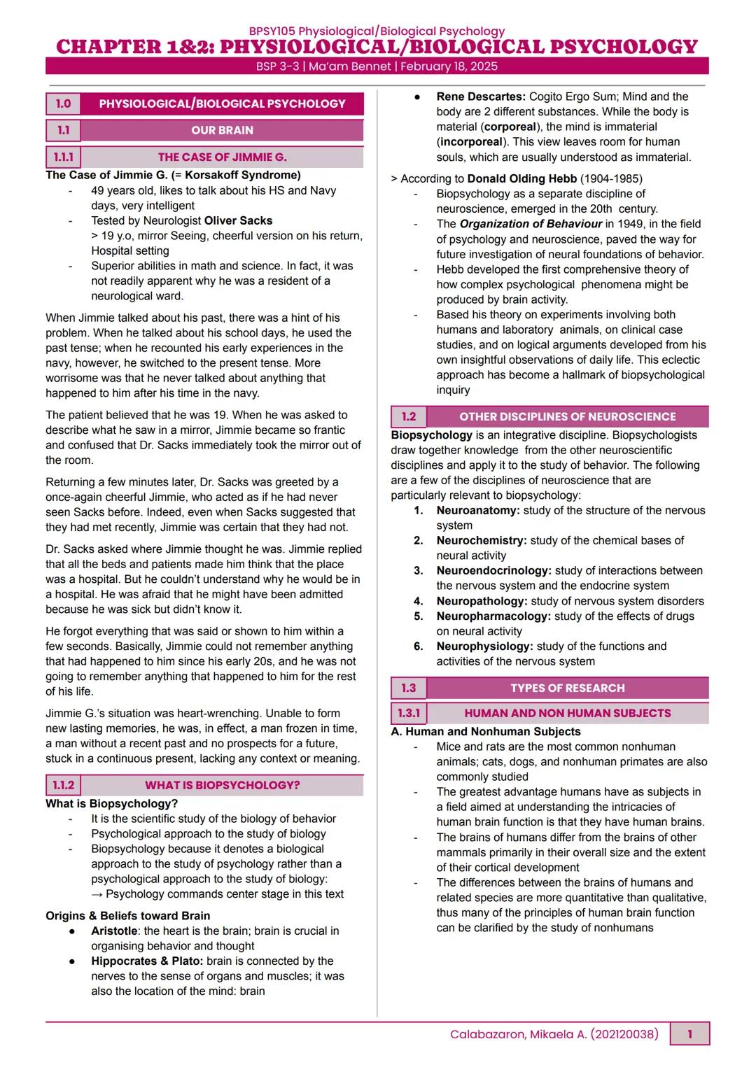 Chapter 1 and 2 biopsych