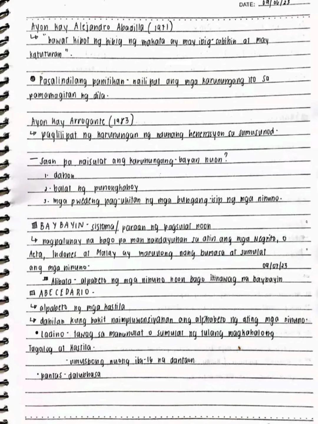 --- OCR Start ---
DATE:
lecture notes in
FILIPINO 8
1st
OTR
Spring Seaf
1st Quarter
bayan
NO
DATE: 19/03/13
se ng panitikang idinaanan so
am