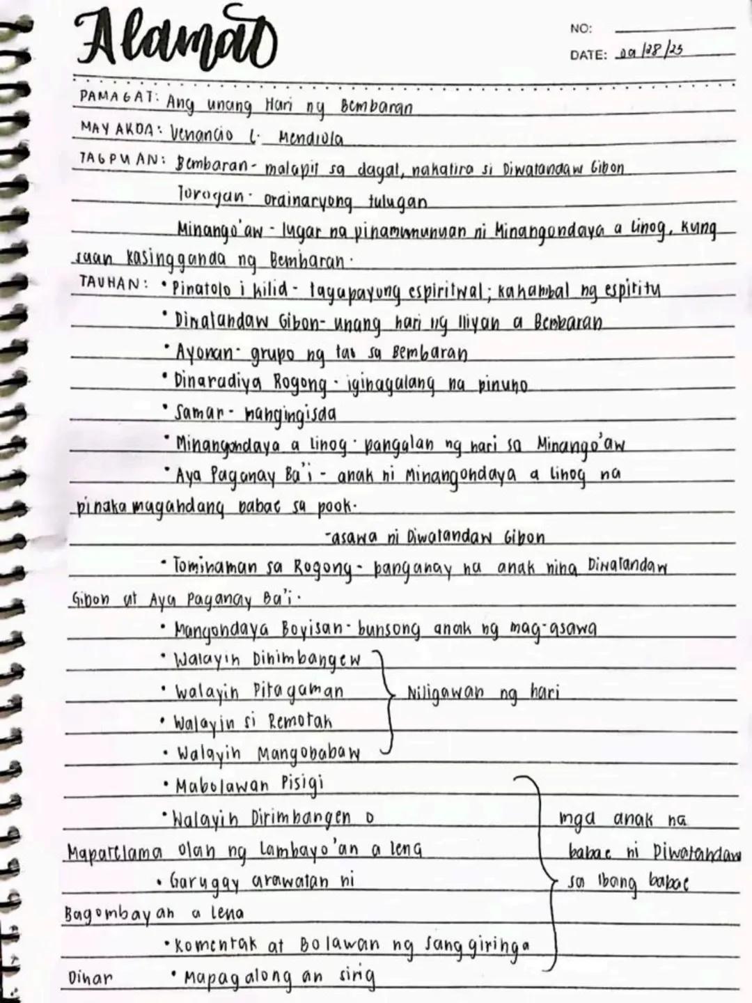 --- OCR Start ---
DATE:
lecture notes in
FILIPINO 8
1st
OTR
Spring Seaf
1st Quarter
bayan
NO
DATE: 19/03/13
se ng panitikang idinaanan so
am