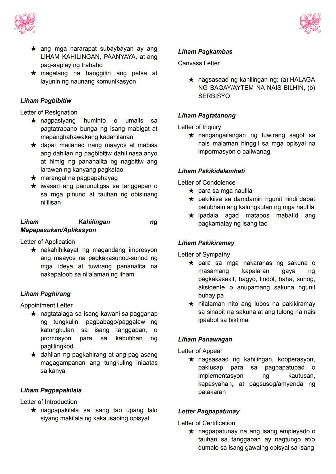 Lesson 1: Iba't Ibang Uri ng Liham at
Pagsulat ng Resume
Liham Pagbati
Letter of Congratulations
★ nagkamit ng tagumpay, karangalan, o
bagay