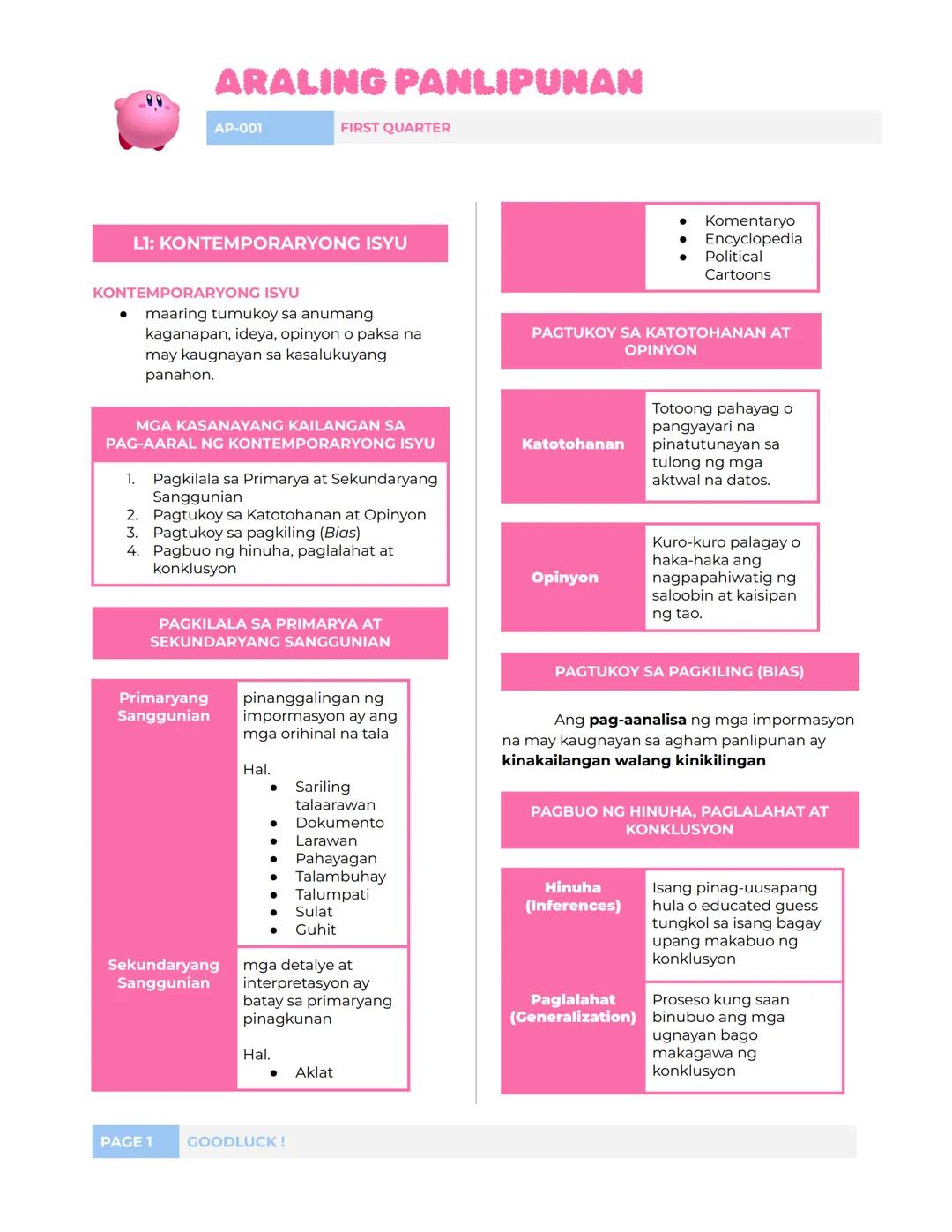 Araling Panlipunan G10 1ST QUARTER Reviewer