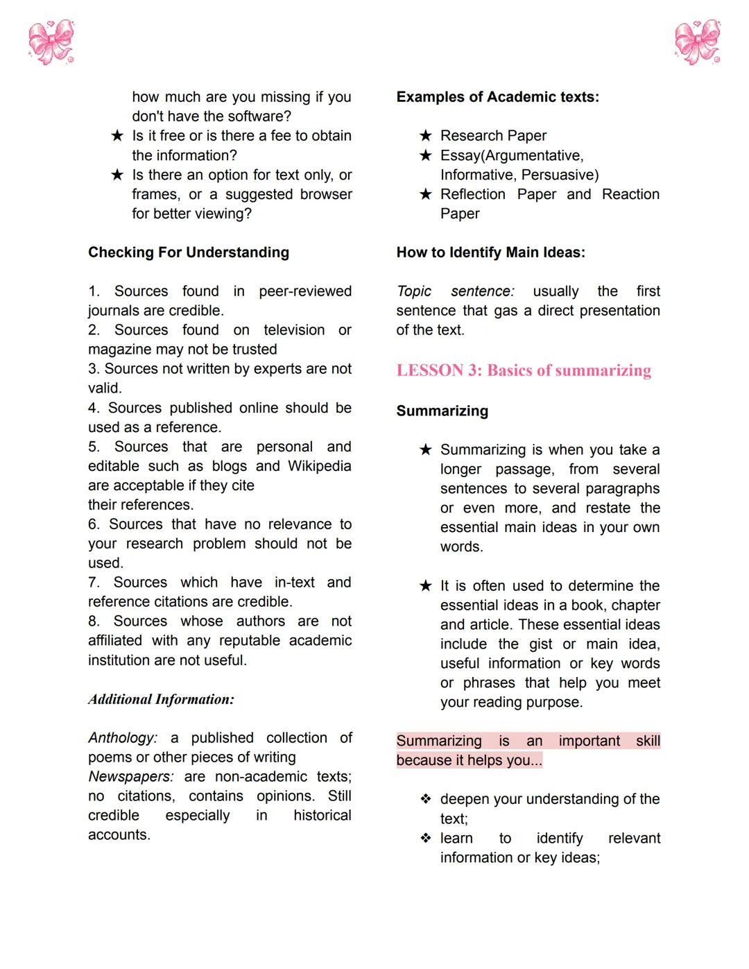 LESSON 1: Fundamentals of
Reading Academic texts
Academic Text
★ Discipline-specific text
★ Written by experts, professionals,
or
★ scholars