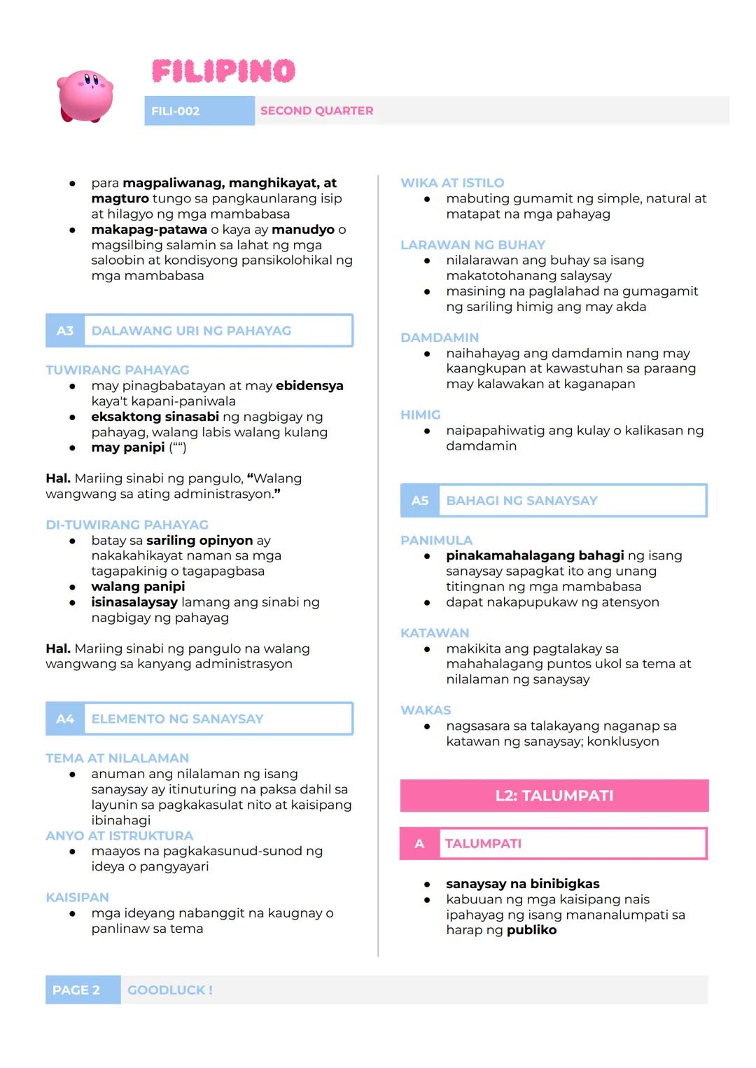 # FILIPINO
FILI-002 SECOND QUARTER
LI: SANAYSAY
A
SANAYSAY
* nagmula sa 2 salita na sanay at pagsasalaysay
* isang piraso ng sulatin na k
