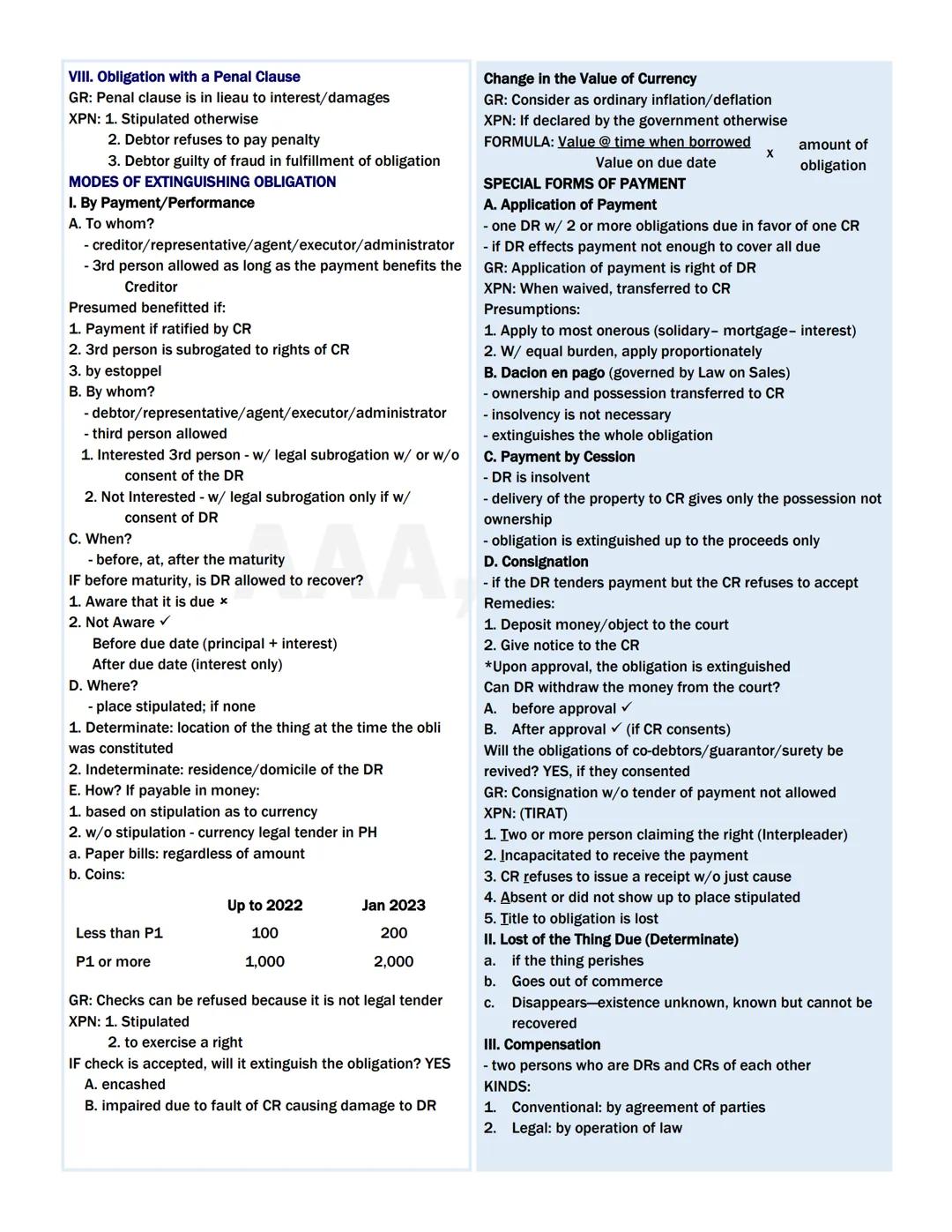 --- OCR Start ---
OBLIGATION DEFINED AS:
Law on Obligations
1. Juridical necessity (legally enforceable to court)
2. To give (positive, real
