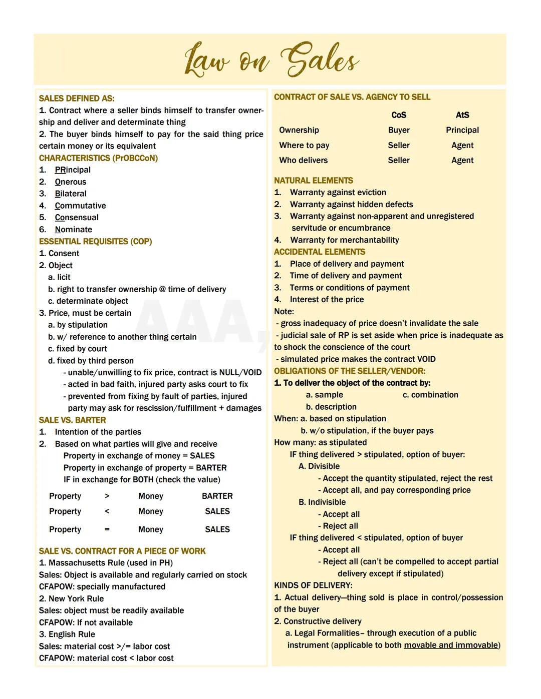 --- OCR Start ---
OBLIGATION DEFINED AS:
Law on Obligations
1. Juridical necessity (legally enforceable to court)
2. To give (positive, real