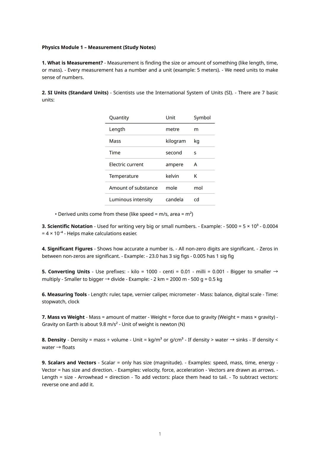 Physics Measurements study note