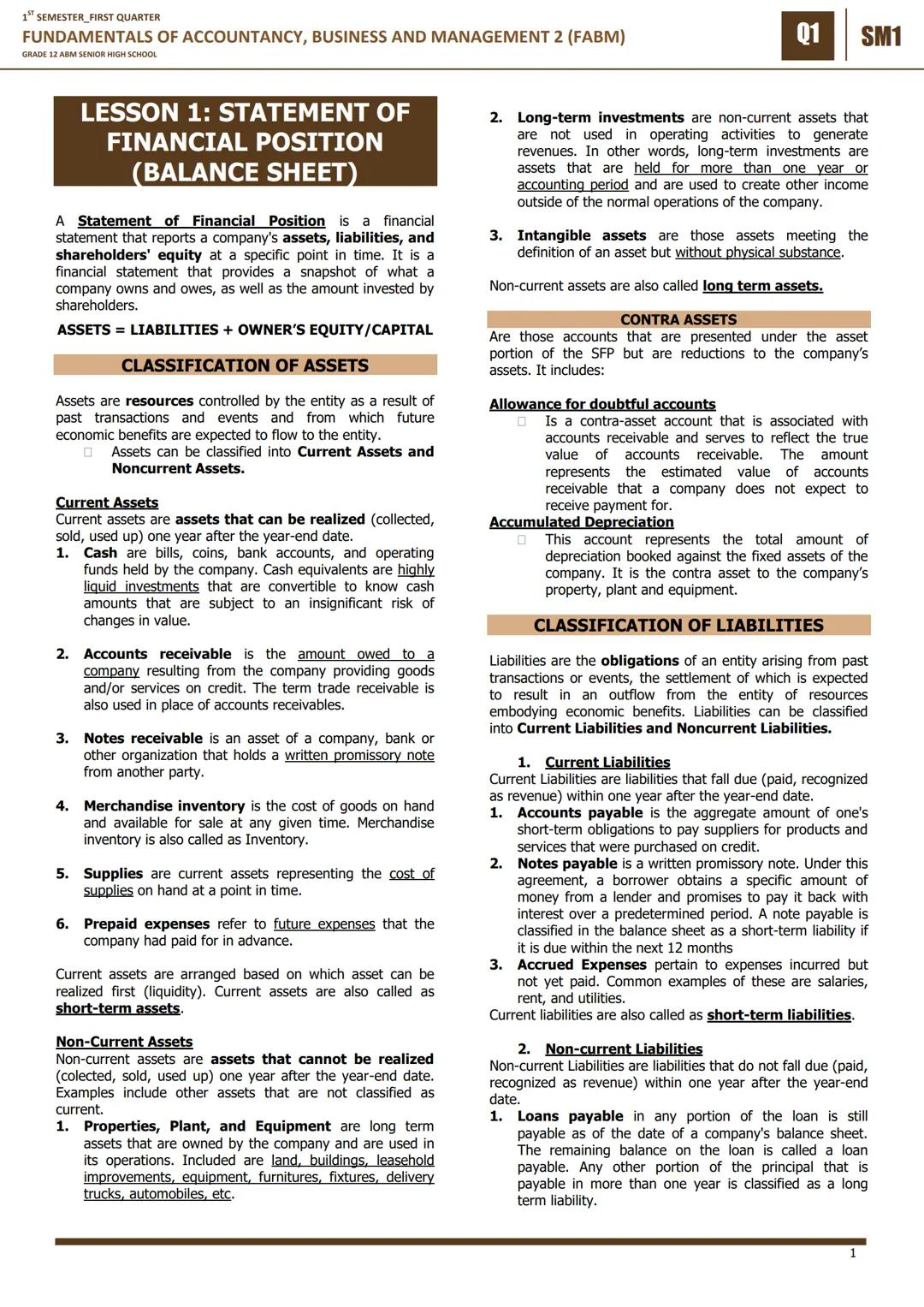 FABM 2: Understanding Asset Classifications for Quarter 1