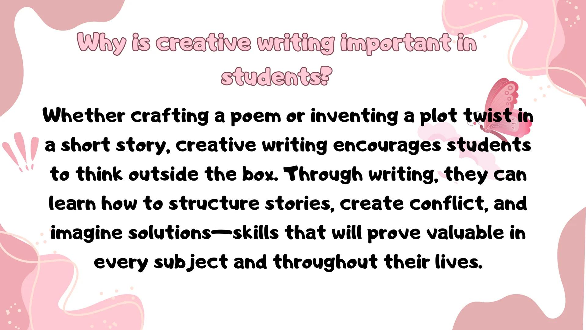 # TYPES OF
CREATIVE
WRITING OBJECTIVES
!
1. To both entertain and share human experience
2. To persuade readers to choose behavior,
suppor