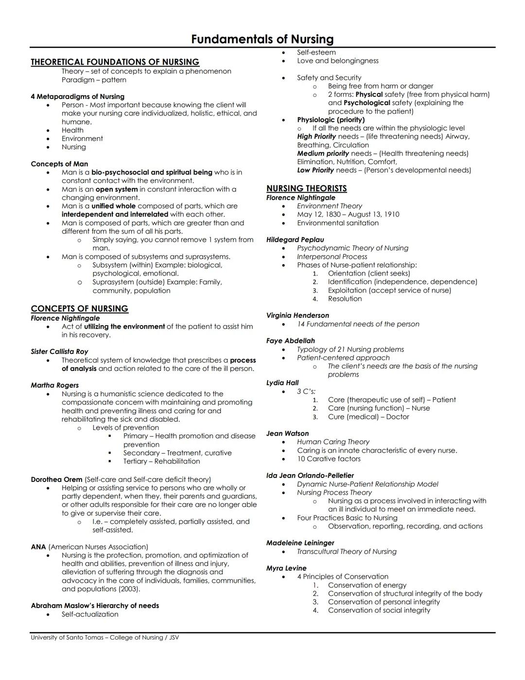 Fundamentals of Nursing
THEORETICAL FOUNDATIONS OF NURSING
Theory - set of concepts to explain a phenomenon
Paradigm - pattern
4 Metaparadig