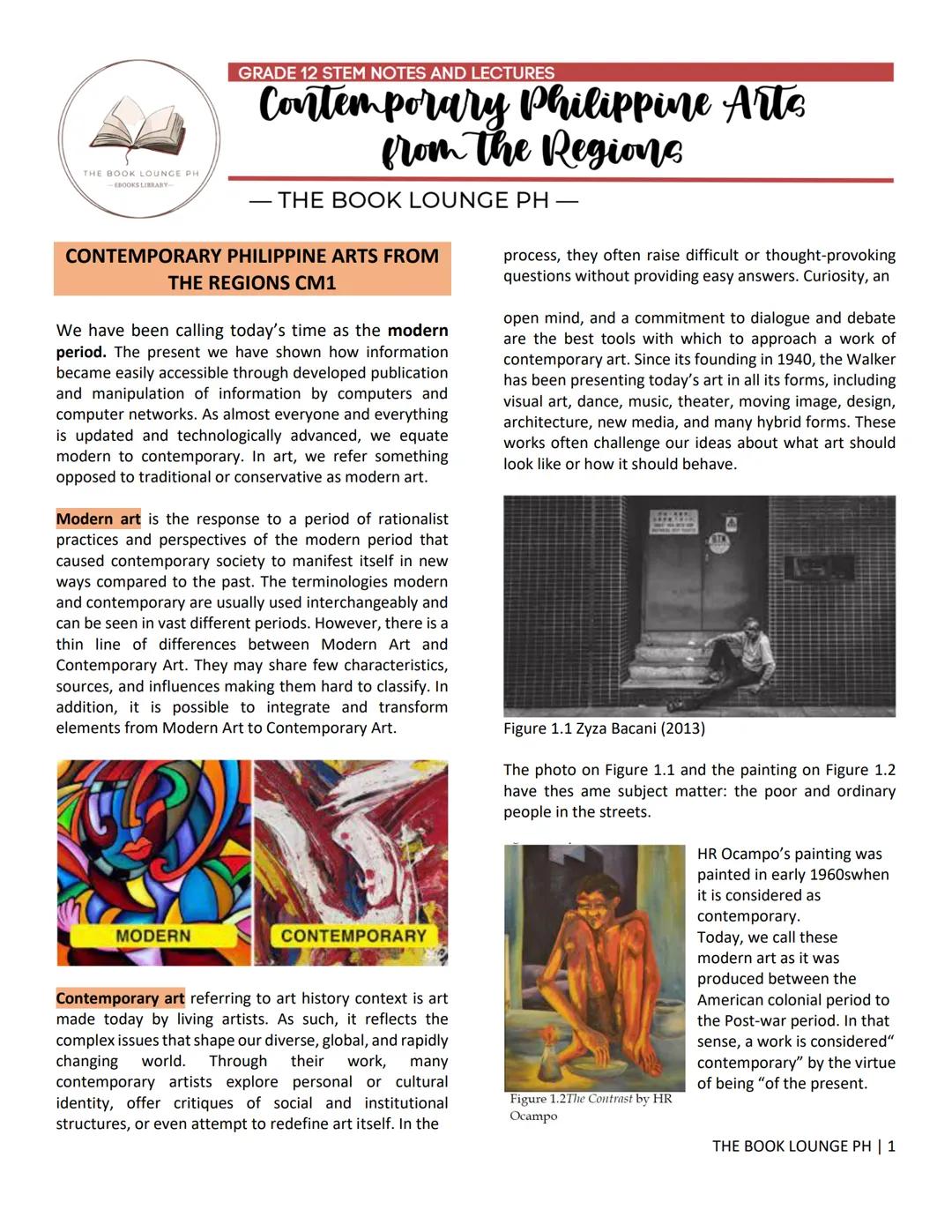 Comprehensive Summary of Contemporary Philippine Arts