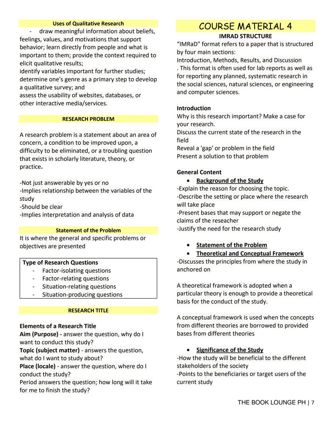 ## GRADE 12 STEM NOTES AND LECTURES
# Practical Research 1
--- THE BOOK LOUNGE PH ---
## COURSE MATERIAL 1
### The Nature of Inquiry and