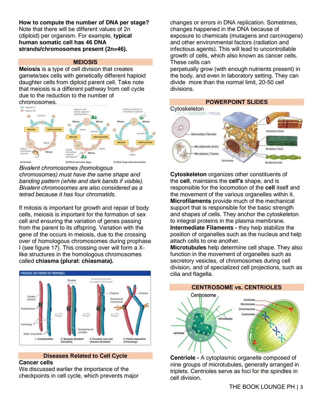 THE BOOK LOUNGE PH
GRADE 12 STEM NOTES AND LECTURES
General Biology 2
THE BOOK LOUNGE PH
COURSE MATERIAL 1
CELL CYCLE AND CELL DIVISION
Cell