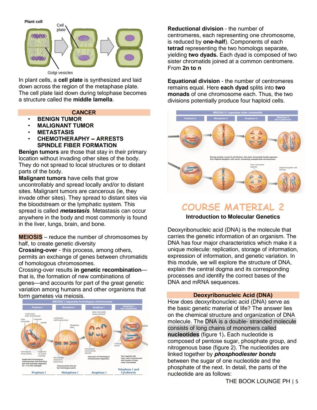 THE BOOK LOUNGE PH
GRADE 12 STEM NOTES AND LECTURES
General Biology 2
THE BOOK LOUNGE PH
COURSE MATERIAL 1
CELL CYCLE AND CELL DIVISION
Cell