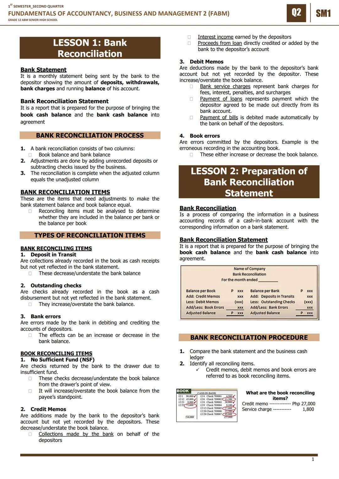 FABM 2: Understanding Bank Reconciliation - Quarter 2 Guide