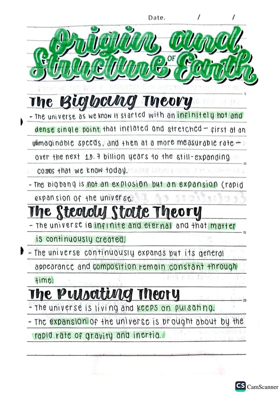 Date.
\\
Origin and
Structure of Earth
The Bigbang Theory
- The universe as we know it started with an infinitely hot and
dense single point
